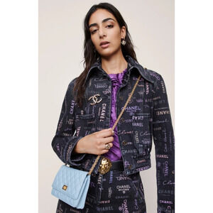 Chanel 22P Black Multicolor Graffiti Logo Denim Runway Long Sleeve Jacket 38